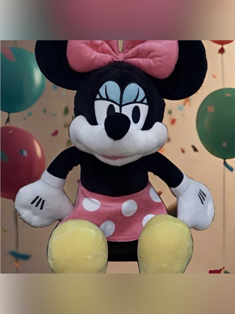 Disney Minnie Mouse Large Plush Stuffed Animal Pink Polka Dot Dress Soft Toy